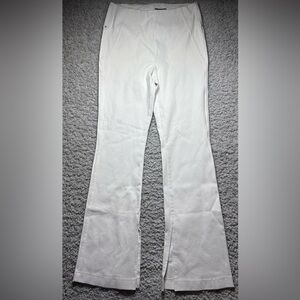 Lysse Pants Womens Large White Knit Denim Flare Bell Bottoms Stretch High Waist